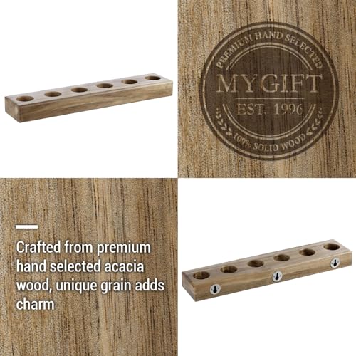 MyGift Premium Solid Acacia Wood Wall Mounted Billiard Cue Stick Rack, Rustic Wooden Pool Hall Accessories Holder Shelf, Billiards Parlor Hanger for 6 Cues
