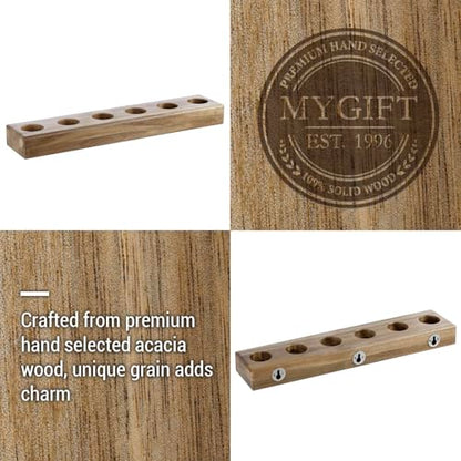 MyGift Premium Solid Acacia Wood Wall Mounted Billiard Cue Stick Rack, Rustic Wooden Pool Hall Accessories Holder Shelf, Billiards Parlor Hanger for 6 Cues