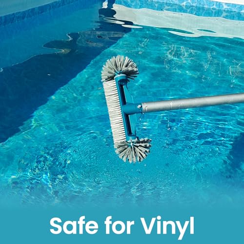 POOLWHALE 12.5” Pool Brush Head with Round Ends, Plastic Pool Brushes for Cleaning Above Ground Pool Walls, Stairs & Corners, Safe for Vinyl Liner(No Pole) - size: 12.5" Pool Brush