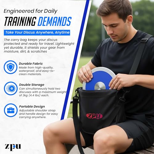 ZPU Discus Carrier with Handy Strap and Adjustable Shoulder Strap, Throwing Discus Carrying Bag for Track and Field, Waterproof, Black