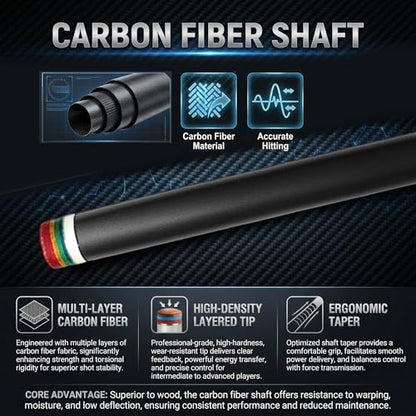 Tai ba cues Pool cue Stick + Hard Case, Multi-Weight System, Multilayer Leather Tip -12.5/11.5mm, 58", Hardwood Canadian Maple Professional Billiard Cue Stick - color: CUE KIT WITH CARBON SHAFT