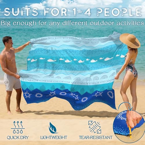 BYDOLL Beach Blanket Waterproof Sandproof Large Sand Free,78''X81''/10'X9' Oversized Sandless Lightweight Blanket Picnic Mat for Beach Travel Camping Hiking with Stakes - color: Sea, size: 78"X81"