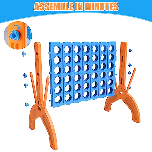 Ayeboovi Giant 4-in-A-Row, Jumbo 4-to-Score Yard Game for Kids and Adults, Polyester, Nylon, Blue, Green, Red, 4 Players, 46 Pieces, Game Set