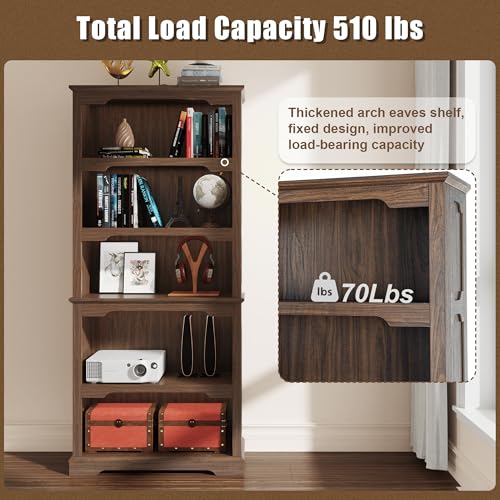 Tall Bookcase, 70 inch Height, 5-Tier Open Storage Shelf, 31.5 in Wide Standing Bookshelves for Home, Office, Bedroom, School, Library, 31.5W * 11.81D *70H (Walnut, Open Storage) - color: Walnut