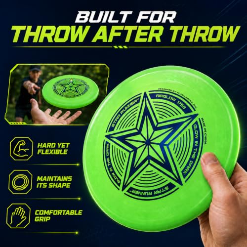 INGEAR Ultimate Frisbee Disc 175g Glowing Flying Disc: 175 gram Star Glow in The Dark Toy for Kids, Adults, Ultimate, Dogs - color: Yellow