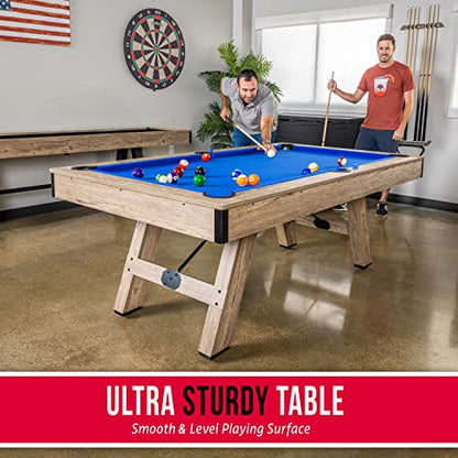 GoSports 7 ft Pool Tables with Wood Finish - Choose Your Style - Modern Billiards Table with 2 Cue Sticks, Balls, Rack, Felt Brush and Chalk - style: Blue, Brown Wood Finish