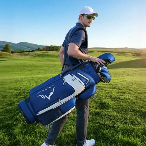 uniHimal T-Lock Golf Cart Bag with Quiet 14-Way Full-Length Divider Top | Golf Bag for Men with Magnetic Pocket, Cooler Pocket, Handle and Rain Cover - color: White Blue