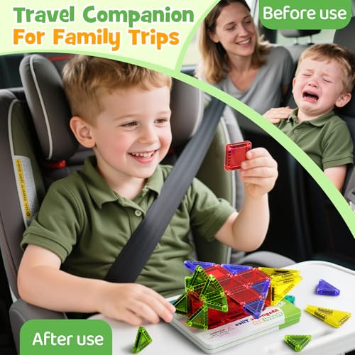 Mini Magnetic Tiles - 26PCS Travel Magnetic Building Set with Storage Iron Box, STEM Educational Toys for Kids Ages 3+ Portable Construction Toys for Toddlers Boys & Girls - style: 26PCS Green