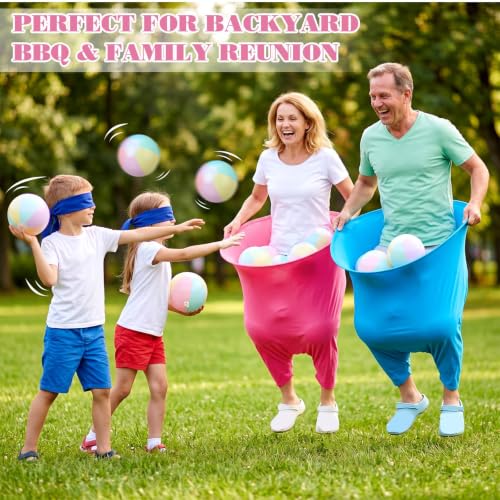 MiniInflat 12 Pcs Granny Pants Yard Game, Big Pants Ball Catch Outdoor Games with Inflatable Beach Balls and Pump for Family Reunion & Adult Groups Yard Summer Swimming Pool Water Games (Macaron) - color: Macaron