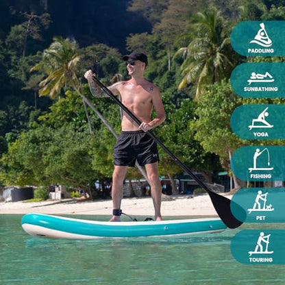 FEATH-R-LITE Inflatable Paddle Board Stand Up Paddleboards for Adults SUP with Premium Accessories Pump, Adjustable Paddle, Leash, Three Fins, Backpack - style: Green