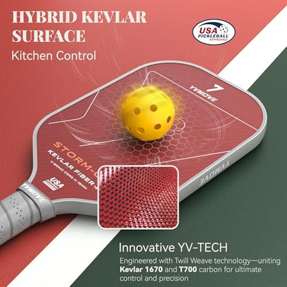 YVmove USAPA Approved Raw Carbon Fiber Pickleball Paddle, 16mm Thermoformed Pickleball Racket with High Spin & Extended Grip, Professional Pickleball Paddle for Control and Power - color: Red