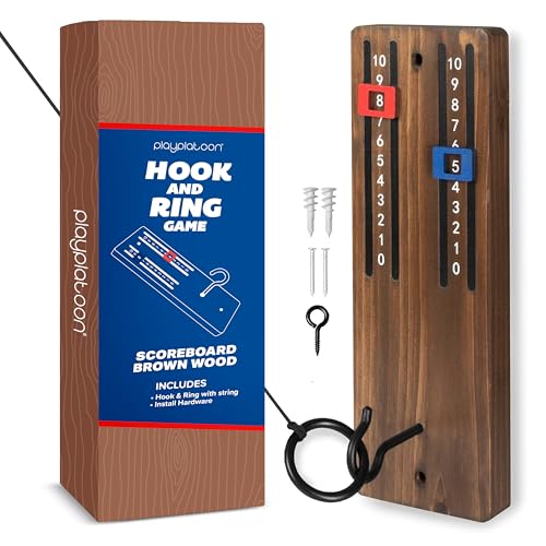 Play Platoon Hook and Ring Toss Bar Game for Adults - Wood Toss Ring Game for Adults - Perfect Home, Basements, & Bar Gifts - color: Scoreboard Brown
