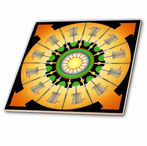 3dRose Sunny Baskets - Frisbee disc Golf Baskets with putters and Chains 8 Inch Ceramic Tile