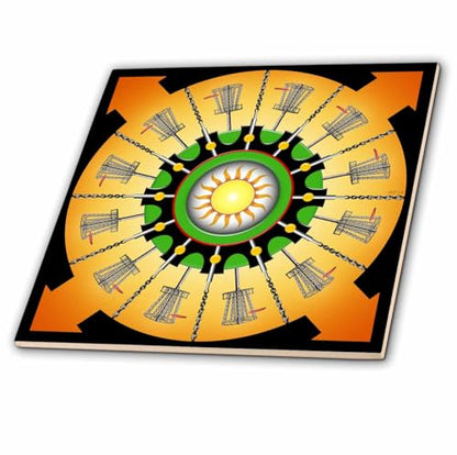 3dRose Sunny Baskets - Frisbee disc Golf Baskets with putters and Chains 8 Inch Ceramic Tile