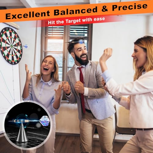 CHERAINTI Darts Metal Tip Set, Professional Steel Tip Darts, 20g 24g Pro Metal Tipped Dart Set for Dartboard with Brass Barrels, Aluminum Shafts, Extra Flights, Sharpener Tool Kit, and Carrying Case