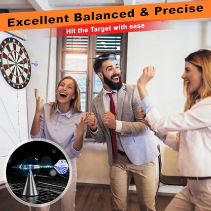 CHERAINTI Darts Metal Tip Set, Professional Steel Tip Darts, 20g 24g Pro Metal Tipped Dart Set for Dartboard with Brass Barrels, Aluminum Shafts, Extra Flights, Sharpener Tool Kit, and Carrying Case