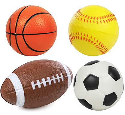Kiddie Play Soft Foam Balls for Toddlers & Kids (Set of 4) | 4" Soccer Ball, Baseball, Basketball, and 6" Football