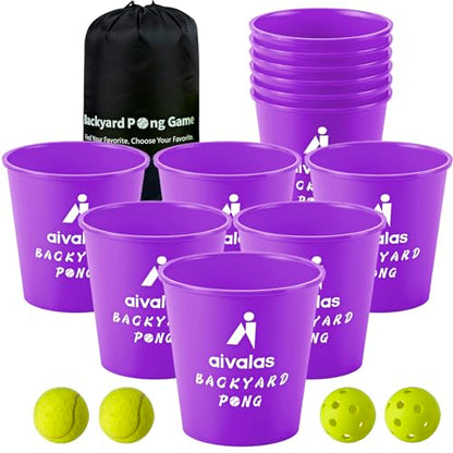 Aivalas Yard Pong Outdoor Games, Giant Yard Games Set with 12 Buckets and Balls for Adults and Family, Toss Game Throwing Games for Beach, Camping, Lawn and Backyard - color: Purple