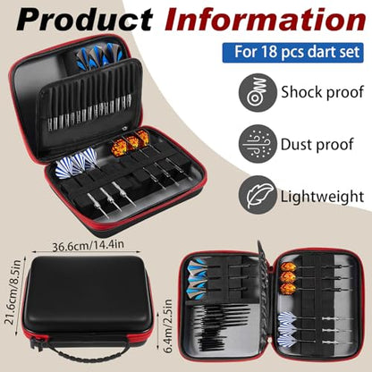 Teenyyou EVA Hard Shell Dart Case Protective Case Storage for 18 Piece Dart Set Tips Flights Shafts and More Accessories Compatible with Steel and Soft Tips