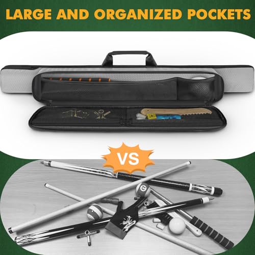 PEKREWS Pool Cue Case, Soft Pool Stick Case 1x1 Holds 1 Butt and 1 Shaft with Queue Zipper Pocket, Sturdy Polyester Billiard Cue Bag with Shoulder Strap Handle, Billiard Stick Bag for Men and Women - color: Blizzard Grey