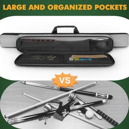 PEKREWS Pool Cue Case, Soft Pool Stick Case 1x1 Holds 1 Butt and 1 Shaft with Queue Zipper Pocket, Sturdy Polyester Billiard Cue Bag with Shoulder Strap Handle, Billiard Stick Bag for Men and Women - color: Blizzard Grey