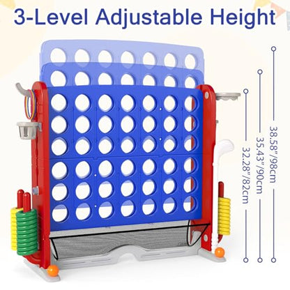 OLAKIDS Giant Connect Game Outdoor, 4 in A Row with Adjustable Height, Mesh Net, Carry Bag, Golf, Basketball Hoop, Ring Toss, Cup Holder for Kids Adults Indoor Backyard (Navy) - color: Navy