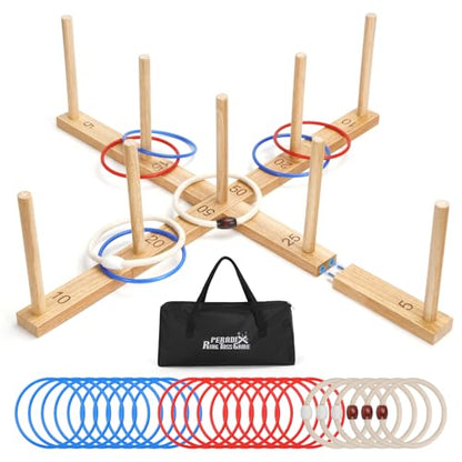 Peradix Ring Toss Game for Kids, Indoor & Outdoor Fun Holiday, Easy Setup & Magnetic Extension, Lawn Yard Games Outdoor Adults Family Party Backyard Beach Outside Game Toys, 26 Rings & Carrying Bag