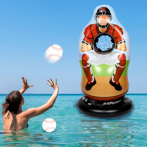 Inflatable Baseball Pitching Target Game for Adults Fun Training Toss Game with Mini Baseballs Sports Pool Floats Water Games for Beach Indoor Outdoor Activities Yard Family Birthday Party Favor