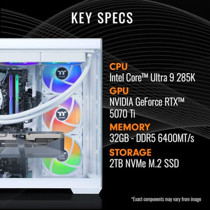 Thermaltake LCGS View u2870TS-380 Gaming Desktop (Intel® Core™ Ultra 9 285K, ToughRam 32GB DDR5 6400MT/s RGB Memory, NVIDIA® GeForce RTX™ 5070 Ti, 2TB NVMe M.2, WiFi, Windows 11) V38S-Z890-57T-LCS - size: 285K, style: 5070Ti