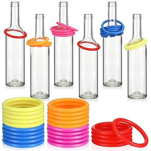 Shappy 31 Pcs Ring Toss Game Set Include 25 Rings and 6 Glass Bottles Fun Target Carnival Games for Outside Activity Carnival Party Favor - color: Multicolor, size: 2.36"