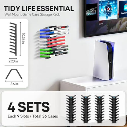 Video Game Storage Wall Mount for Switch/PS5/PS4/Switch2/XBX Game Case Holder, Gaming Shelf Mount Gamecase Organizer Up to 36PCS, Wall-Mounted Gaming Display Stand Tower for Gift, 4 Pack, Black - size: 4 Packs