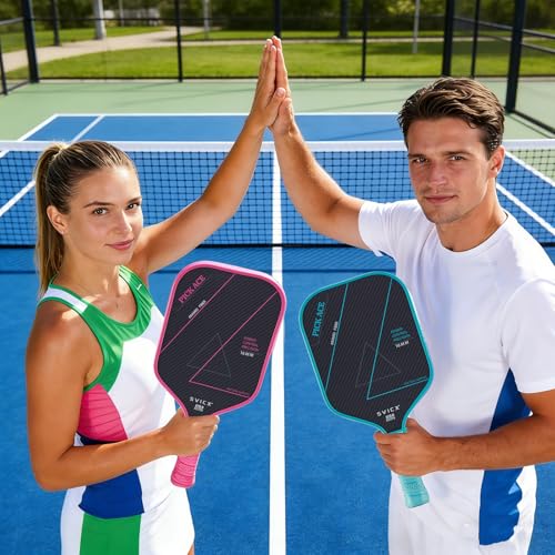 Carbon Fiber Pickleball Paddle 16mm – Professional Pickleball Paddles with Superior Control, Power & Spin – Extended Handle for Two-Handed Grip, USAPA Approved - color: Teal Green