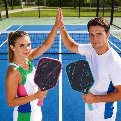 Carbon Fiber Pickleball Paddle 16mm – Professional Pickleball Paddles with Superior Control, Power & Spin – Extended Handle for Two-Handed Grip, USAPA Approved - color: Teal Green
