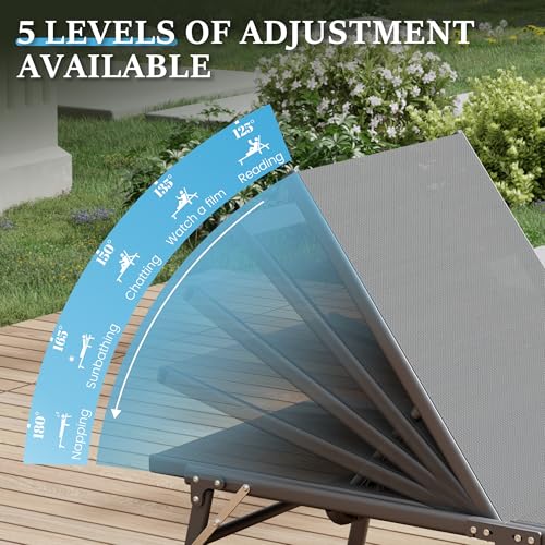 UDPATIO Foldable Patio Lounge Chairs Outdoor Chaise Lounge with 5-Positions Poolside Lounge Chairs with Portable Design for Pool, Beach, Deck, Backyard No Assembly(1 PCS)
