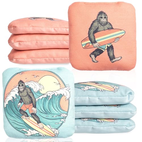 Play Platoon Pro Cornhole Bags Set of 8 - Professional Dual Sided Slick and Sticky Side Competition Corn Hole Bags - Tournament Series - color: Salmon / Slate Blue Big Foot Surf