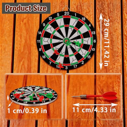 11.42" Double Sided Dartboard Flocking Surface Set with 4 Steel Tip Darts 6g for Family Party/Room/Bar/Garage