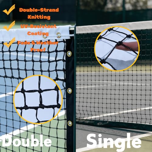 Professional Tennis Net 42ft x 3.5ft – Machine-Woven Double Layer, 3.0mm Twisted PE, 4.5cm Mesh, UV/Waterproof, 6mm Steel Cable – Complete Kit for Court, Backyard or Driveway