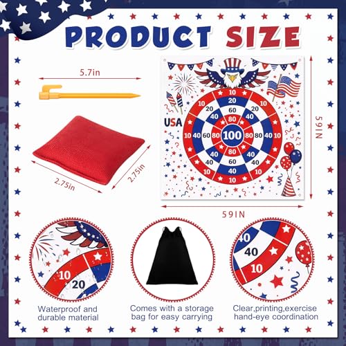 Arrowbash Giant 4th of July Bean Bag Toss Game 4.9ft Large 250 Anniversary Patriotic Cornhole Bags Set of 6, Red White and Blue American Toss Game for Lawn Yard Adults for Independence Veterans Gifts - style: 4th of July