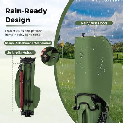 ULTIMATE Golf Stand Bag, 8-Way Golf Bag with 5 Pockets, Rain Hood, Detachable Dual Shoulder Strap, Lumbar Pad, Handles, Portable Golf Club Bag for Men & Women - color: Green