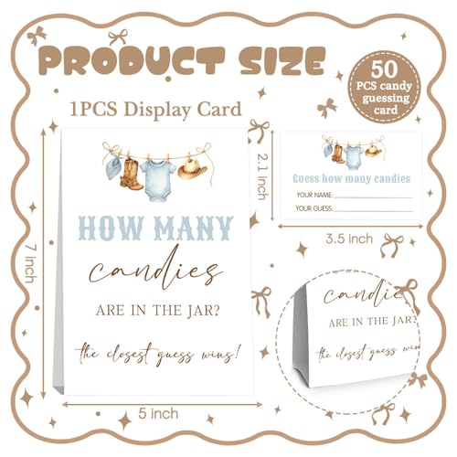 Cowboy Birthday Party Decorations,Rodeo Baby Shower Games,Cowboy Guess How Many Baby Shower Game,How Many Candies,Birthday Party Game & Activities 50 Cards And Sign - size: cowboy