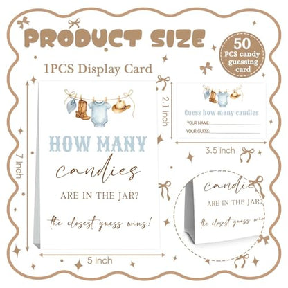 Cowboy Birthday Party Decorations,Rodeo Baby Shower Games,Cowboy Guess How Many Baby Shower Game,How Many Candies,Birthday Party Game & Activities 50 Cards And Sign - size: cowboy