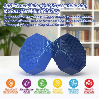 Magnet Game, Magnetic Game with String, 18PCS BlueSensory Silicone Magnet Stones for Family and Party, Magnetic Chess Strategy Table Board Games for Kids Adults.(Blue) - color: Blue