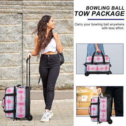 Goloni Double Roller 2 Ball Bowling Bag with Separate Shoe Compartment,2 Ball Bowling Bag with Wheels,Retractable Handle Extends to 40" - color: Dyeing