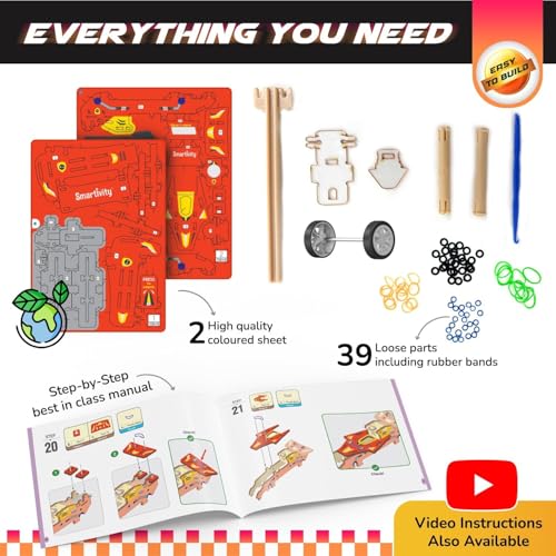 Smartivity DIY F1 Speed Racing Car for Kids | Build Your Own Race Car & Launch It with Elastic Powered Launcher | STEM Toy | Birthday Gift for Boys & Girls 6 7 8 9 10 11 12 Years Old - style: Racing Car