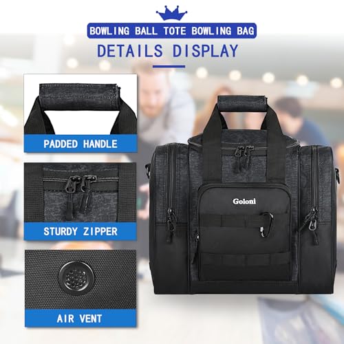 Goloni 1 Ball Bowling Bag for Men, Durable Bowling Tote with Padded Holder & Ventilated Shoe Compartment (Fits Size 14) - color: Dark Grey