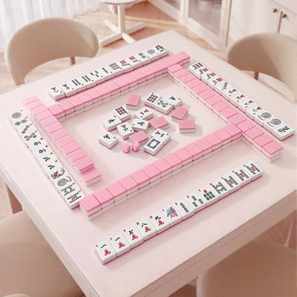 American Mahjong Tiles Set, 166 Pink Mahjong Tiles 1.2 Inch with Carrying Bag and 3 Dice, Portable American Mahjong Game for Travel, Family Game Night - color: Pink