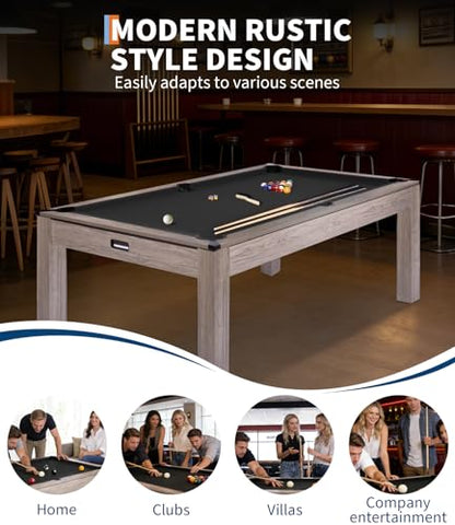 7 Foot Pool Table, Engineered Wood, 84" Billiard Tables with Black Felt for Game Room Home Office, - color: Black