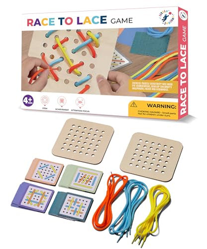 Race to Lace - Perfect Home or Travel Game for Kids and Adults - Ideal for 8-12 Years Old - Solo or 2+ Players for for 4+ Years & Up for Car, Airplanes, Road Trips - Family & Kids