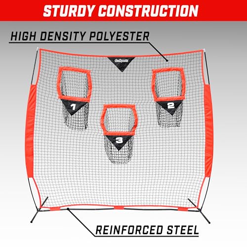GoSports Football Throwing Net - 8 x 8 ft or 6 x 6 ft Nets - Choose Black or Red - color: 8 x 8 ft Red