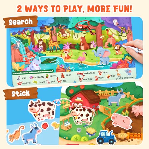 JoyCat Reusable Sticker Book Set (4-Pack), Kids Sticker Activity Books, 120+ Stickers for Toddlers, Travel Toys for Car Airplane Road Trips, Preschool Educational Learning Gifts for Boys Girls - style: 4-Pack: Mixed Themes